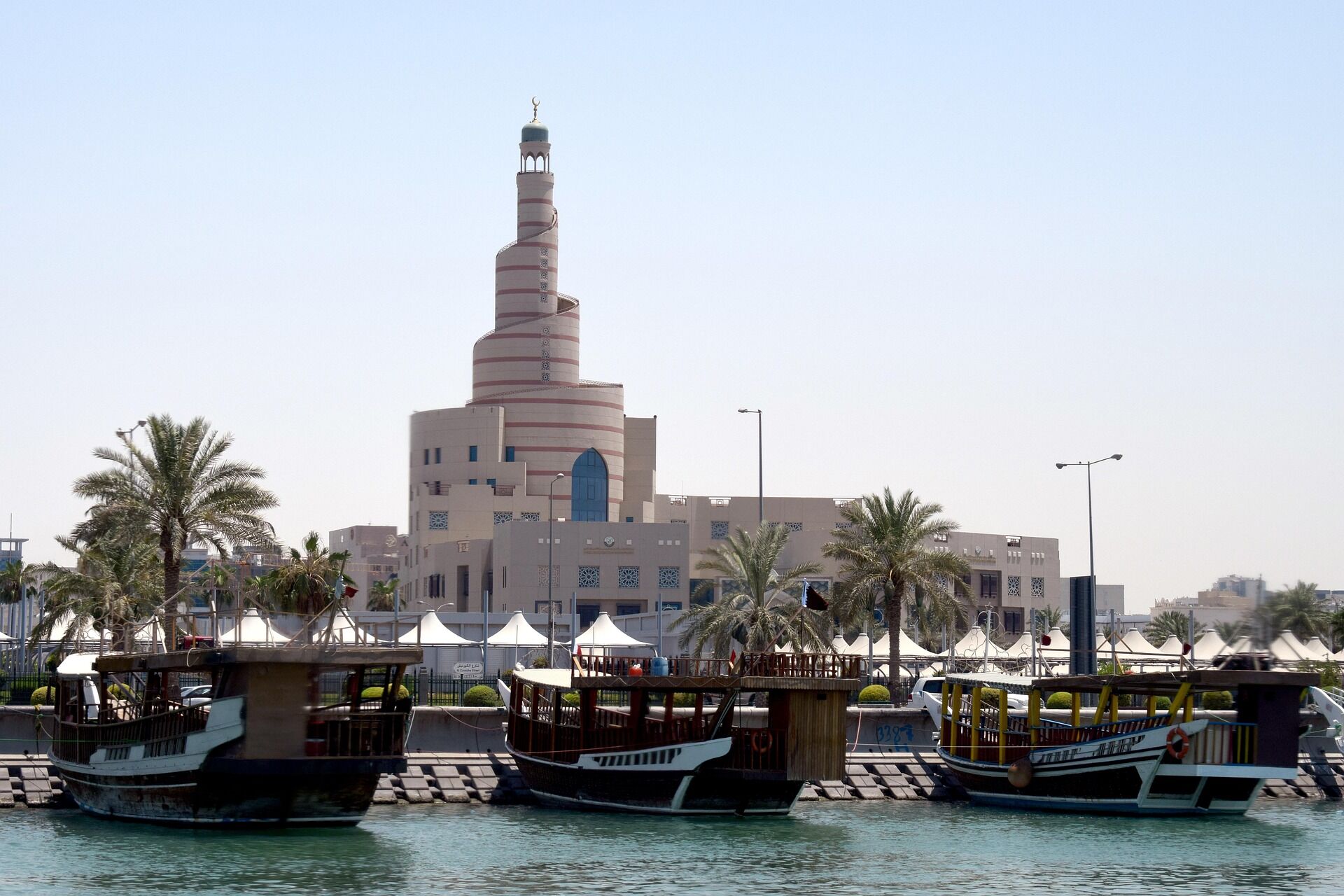 Traditional wooden boats on the Doha waterfront
